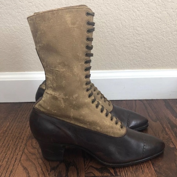 Vintage 1800’s All America Women’s Lace Up Leather/Canvas Victorian Narrow Boots - Picture 3 of 13